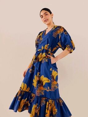 FARM Rio Blue Mermaids Bananas Midi Dress